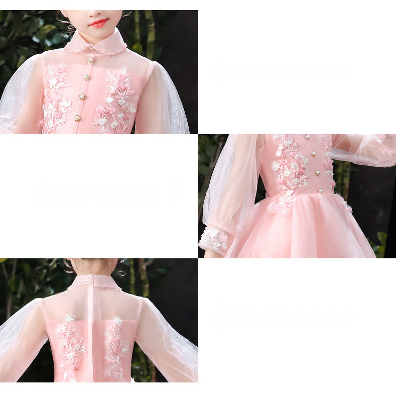 Gd3920- พร้อมส่งจากไทย ชุดออกงานเด็กหญิงสีชมพู สีชมพูอ่อนนวล ตกแต่่งสวยหรูดูดี ดูสวยสง่า ชุดราตรีเด็กทรงสั้น แขนยาว