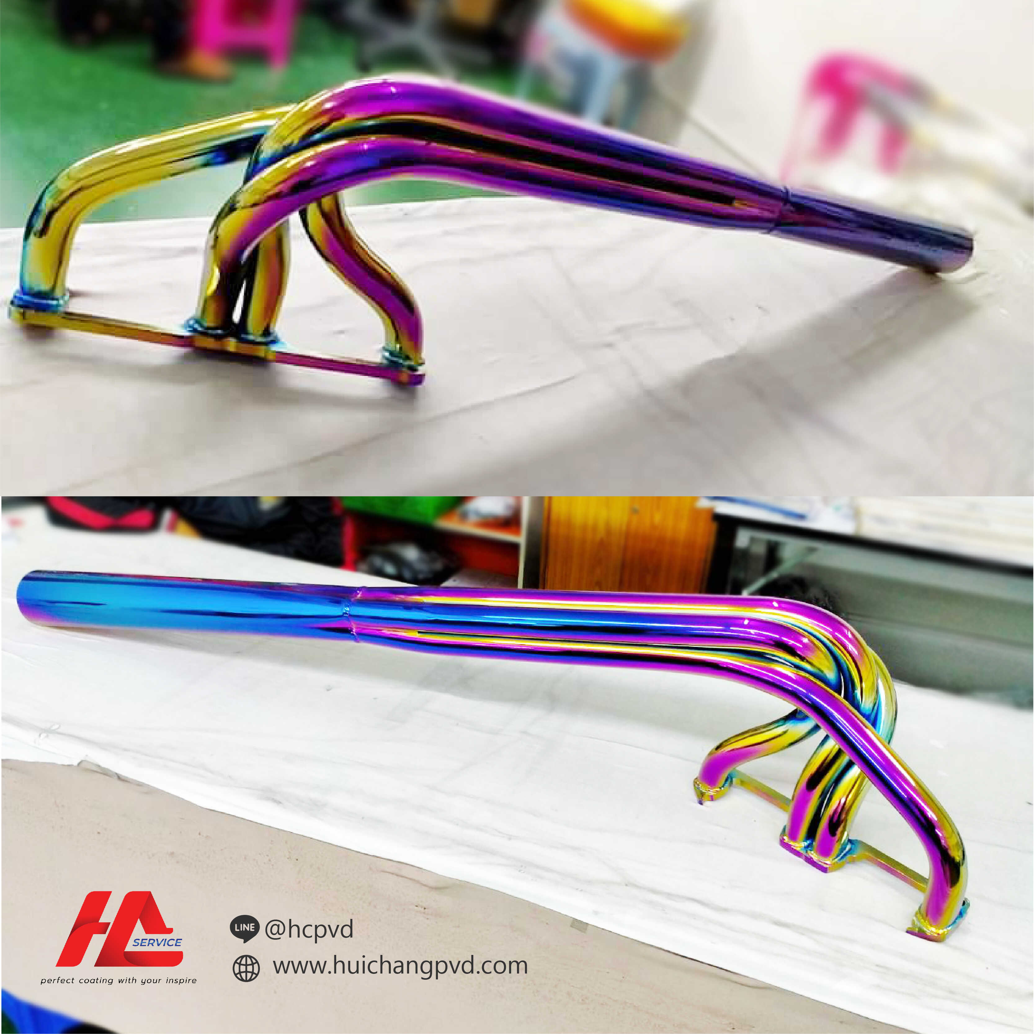 งานชุบสี เคลือบสีรุ้ง ท่อเรือซิิ่ง | PVD Coating