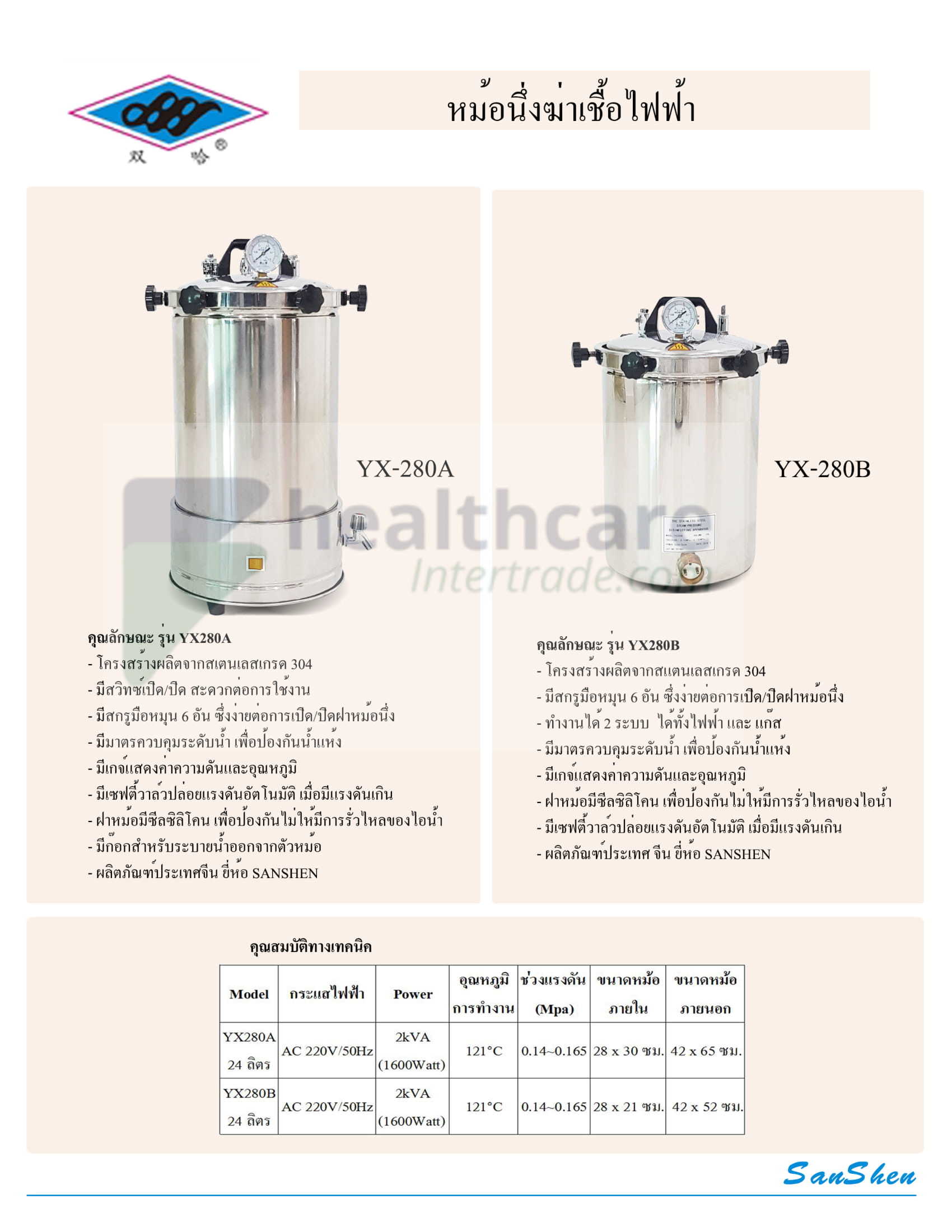 หม้อนึ่งฆ่าเชื้อไฟฟ้า 24 ลิตร: SANSHEN