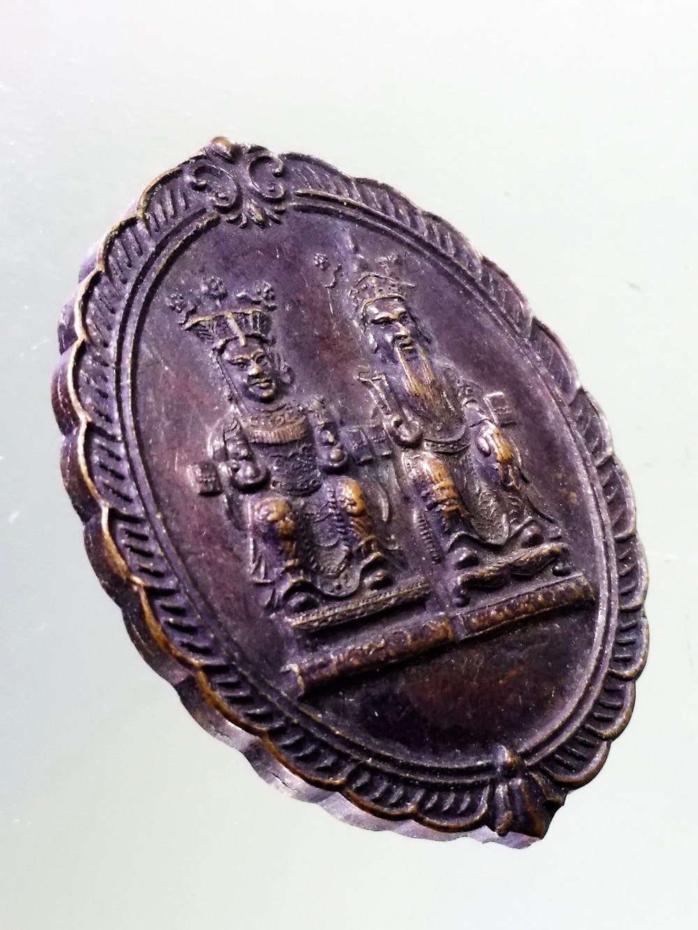 Antig Pim 287 เหรียญเจ้าพ่อเจ้าแม่ ศาลเจ้าปึงเต้ากงม้า จัดสร้างโดยคณะกรรมการศาลเจ้าที่ตลาดล่าง ปี 2543-2544 รุ่นฉลองศาล