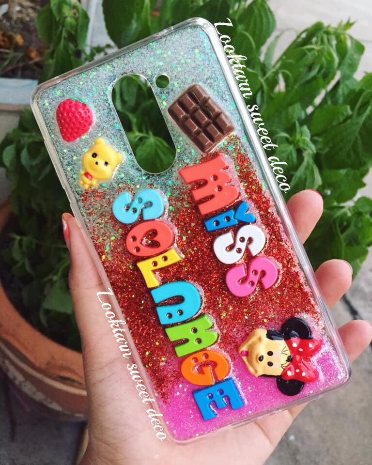 เคสกากเพชรขาว แดง ชมพู อักษรคละสี