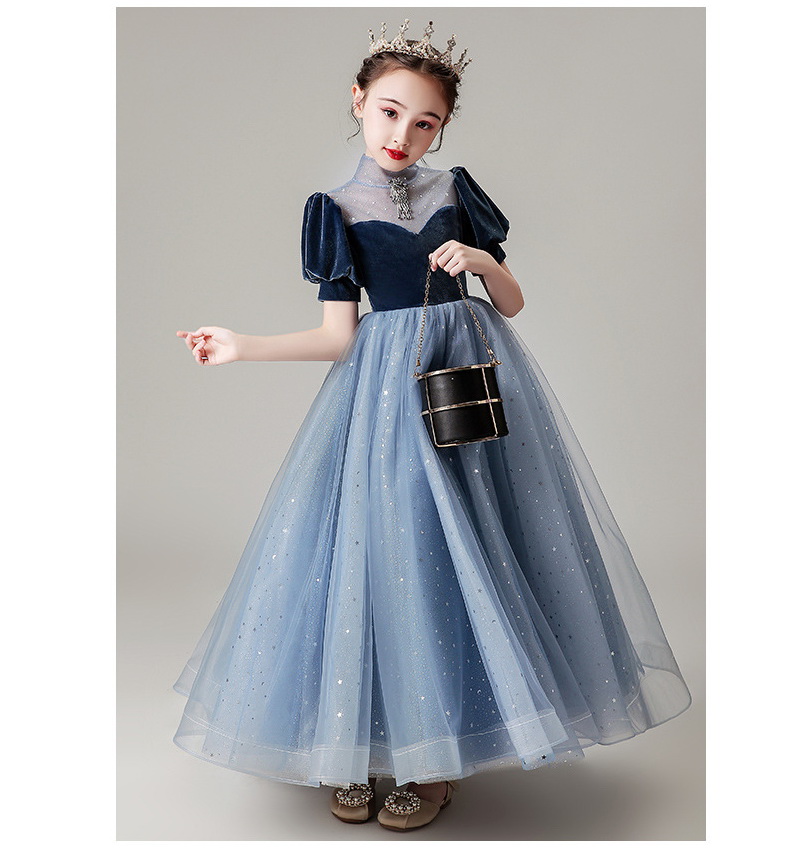 Gd3748- พร้อมส่งจากไทย ชุดราตรีเด็กสีน้ำเงิน กระโปรงสีฟ้า แต่งเลื่อมสวยหรู สวยดุจเจ้าหญิงในเทพนิยาย ชุดออกงานเด็กหญิงทรงยาว(ต้องการทรงหน้าสั้นหลังยาว ค้นหาด้วยรหัส Gd37481-1 นะคะ)