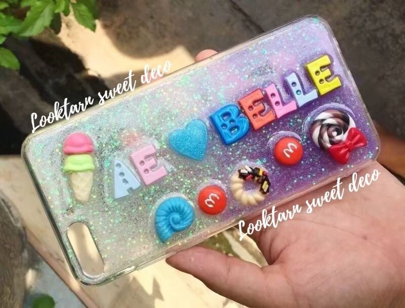 เคสกากเพชรขาว ม่วง อักษรคละสี