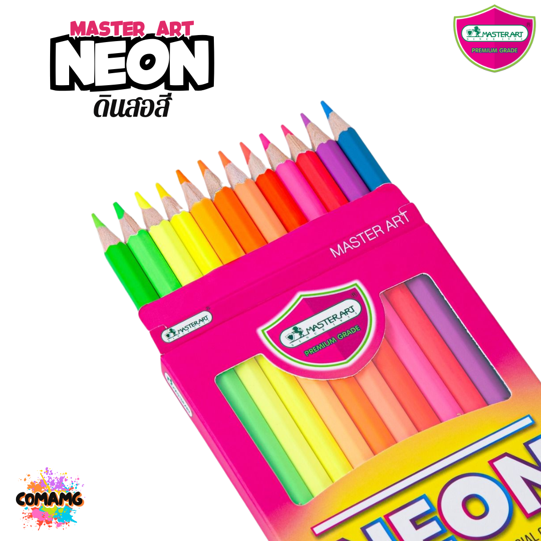 Master Art ดินสอสี 12สี รุ่น Neon สีสะท้อนแสง พร้อมส่ง สีไม้มาสเตอร์อาร์ต