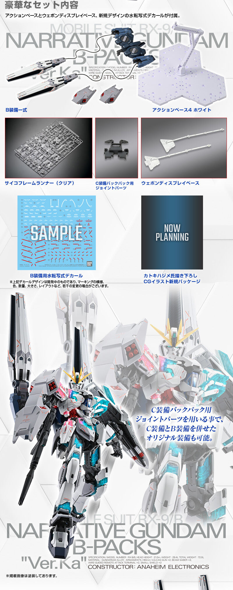 กันดั้ม Bandai Spirits Gunpla Premium Bandai Hobby Online Shop Limited MG 1/100 B-Packs Expansion Set For Narrative Gundam C-Packs "Ver.Ka"
