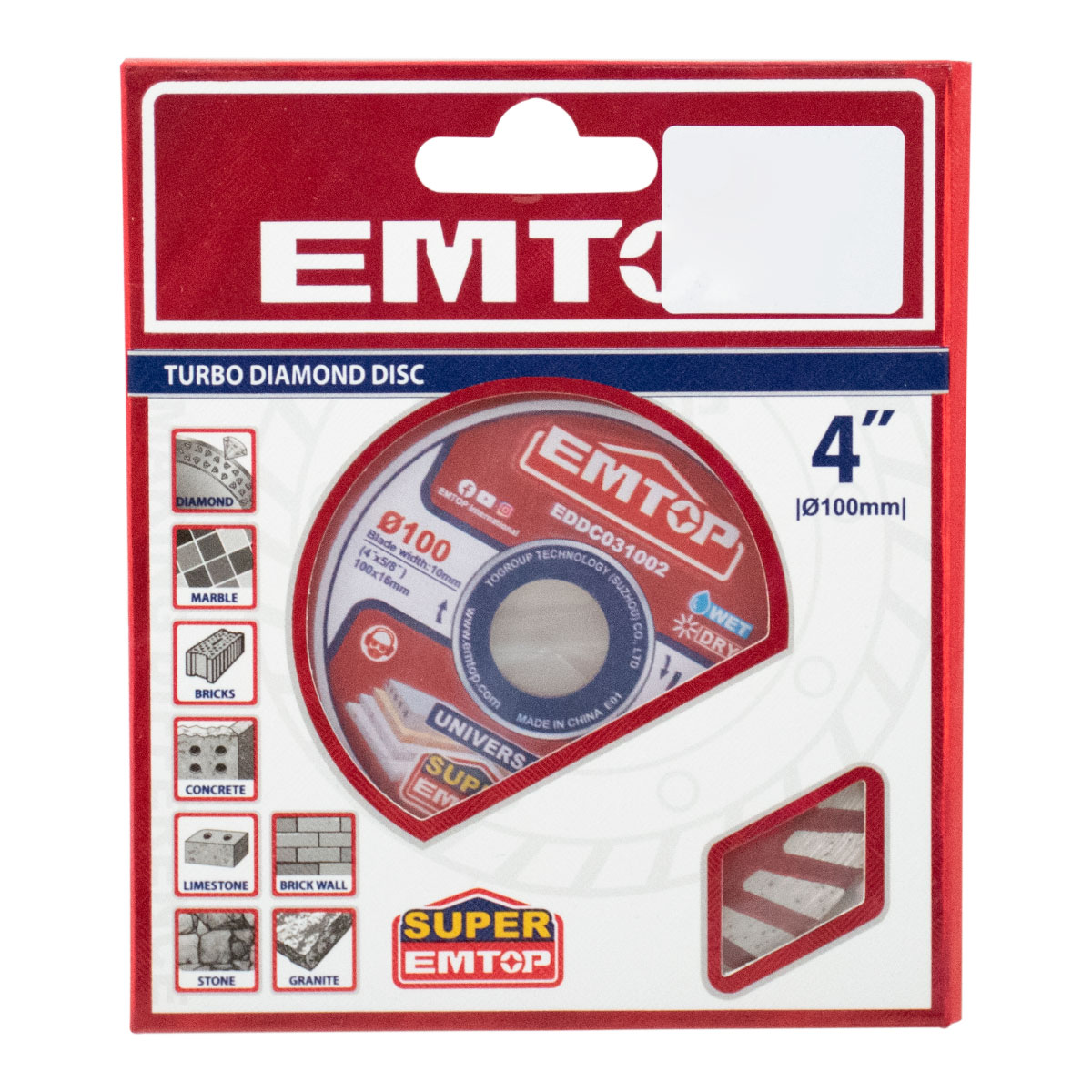 EMTOP ใบตัดปูน แบบแห้ง/น้ำ 4" EDDC031002 ป