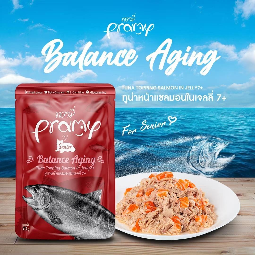 PRAMY พรามี่ อาหารเปียกแมว สูตรใหม่ ขนาด 70 กรัม (โหล 12 ซอง)