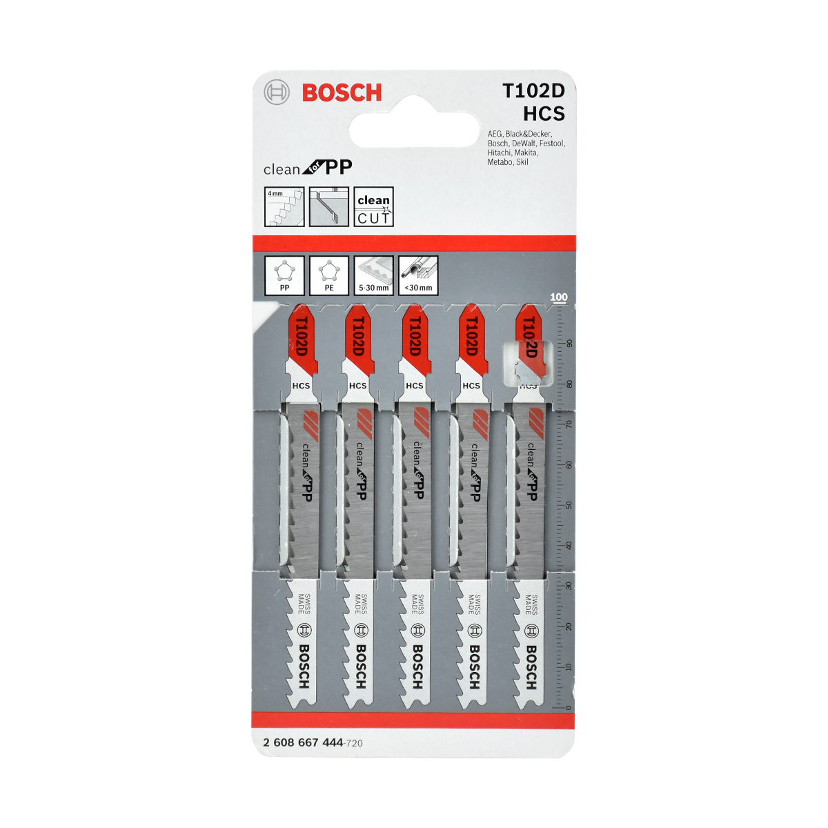 BOSCH ใบเลื่อยฉลุ พลาสติก (T 102D) (5 ใบ/แพค) [2608667444]