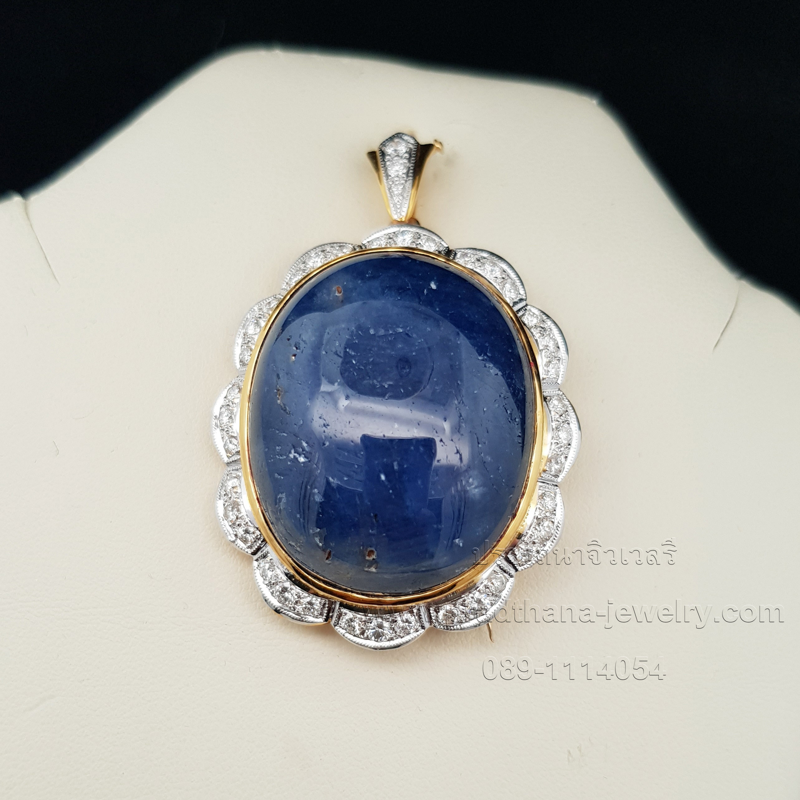 จี้เข็มกลัดไพลินนิหล่าประดับเพชร