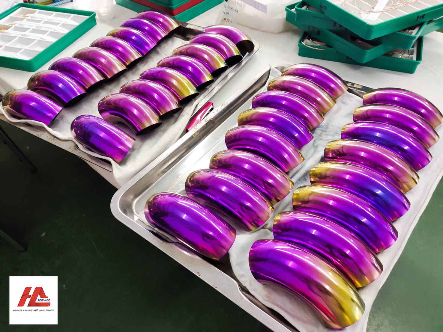 ตัวอย่างงานชุบสีไทเทเนียม สีชมพู | ทำสีด้วย PVD Coating