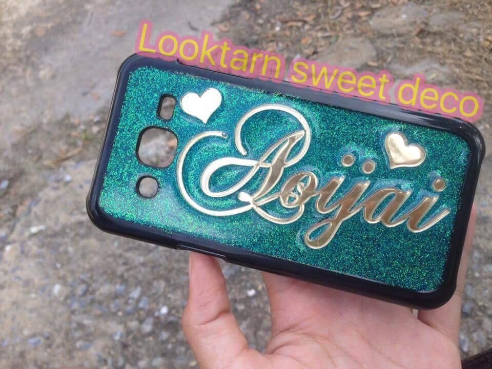 เคสกาเพชรสีเขียวน้ำทะเล อักษรสีกระจกทอง