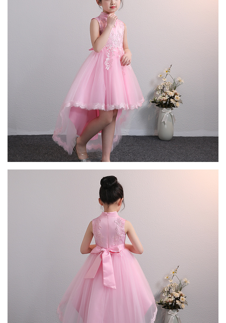 Gd31642 พร้อมส่งชุดเดรสออกงานเด็กสีชมพู ชุดราตรีเด็กทรงหน้าสั้น-หลังยาว คอจีน