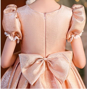 Gd4523- พร้อมส่งจากไทย ชุดออกงานเด็กหญิงสีชมพู แบบชมพูโรสโกลด์ หรือสีพิ้งค์โกลด์ สีสวยผ้าสวยสุดหรูหรา โบว์แยกจากชุดได้ ชุดราตรีเด็กทรงสั้น