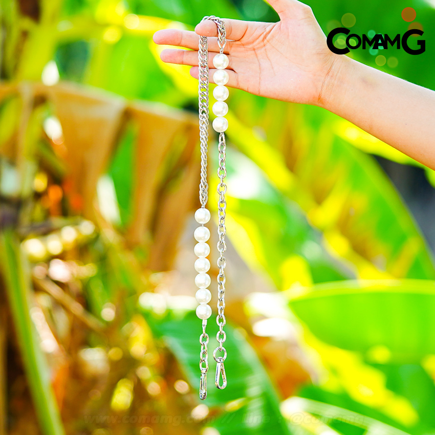 สายกระเป๋าต่อมุก สายสั้นสะพายไหล่ โซ่+มุก ยาว75CM สินค้าพร้อมส่ง