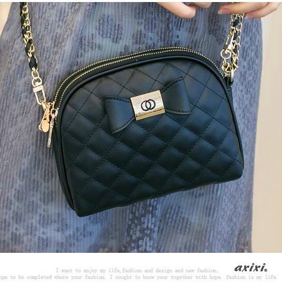 Axixi กระเป๋าสะพายสีดำประดับโบว์ สวยน่ารักสไตล์เกาหลีเลยค่ะ