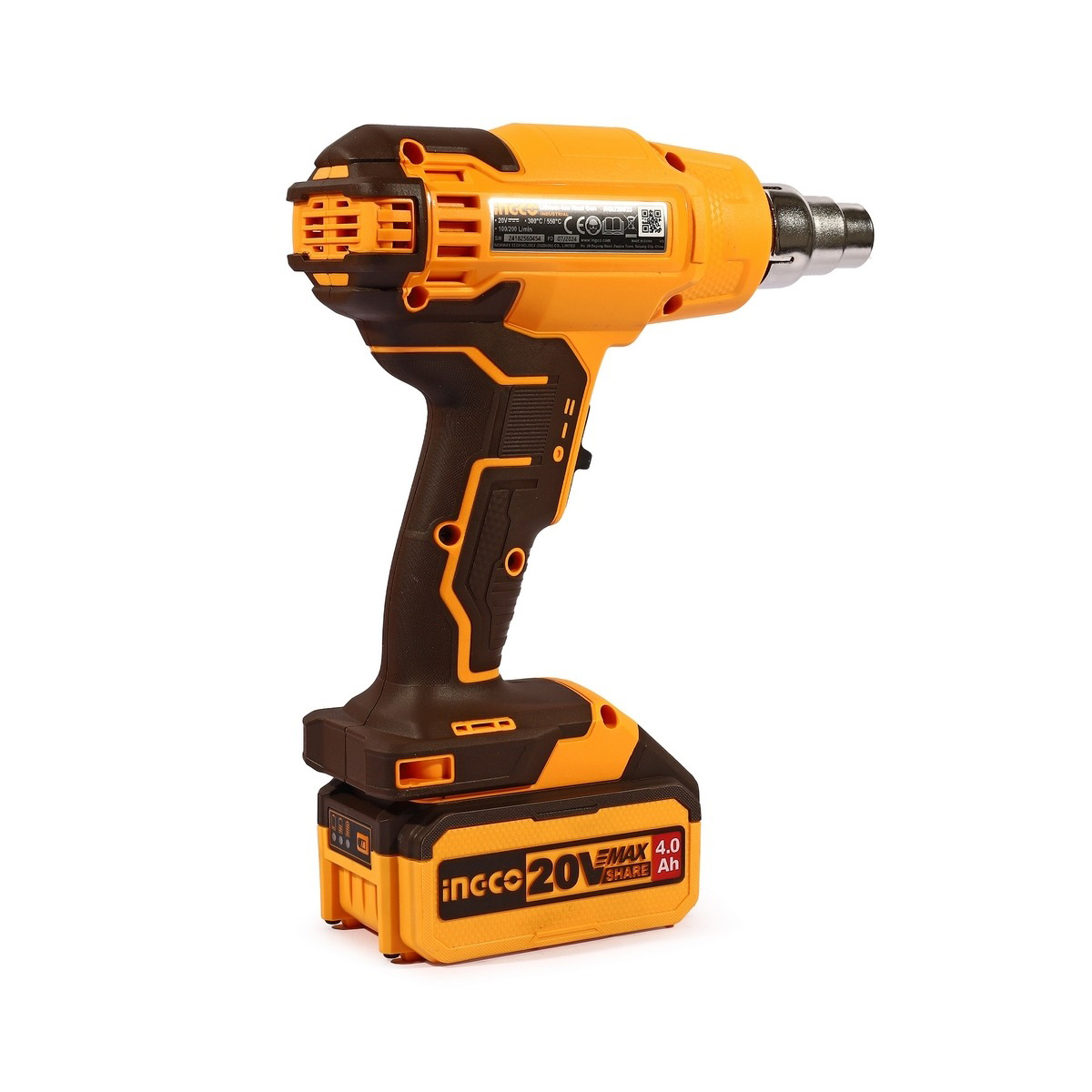 INGCO ปืนเป่าลมร้อนไร้สาย 20V+(แบตเตอรี่1ก้อน4.0Ah+แท่นชาร์จ1อัน) [HGLI20025]