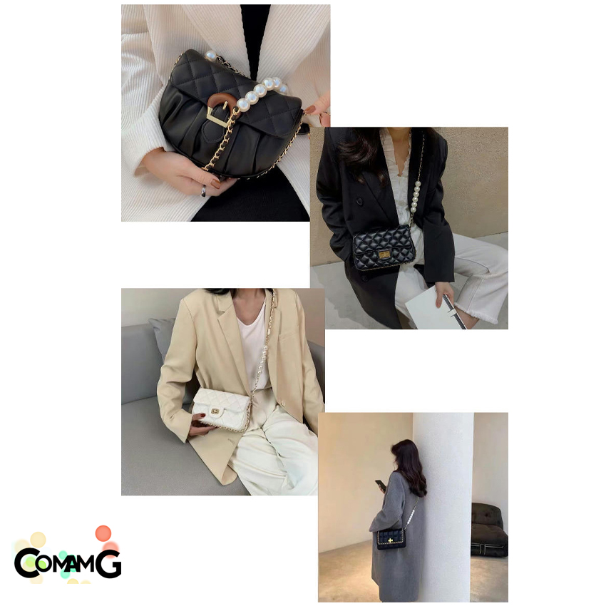 สายกระเป๋าโซ่สั้น โซ่เปียต่อเพื่มความยาวกระเป๋า คล้องโทรศัพย์มือถือ โซ่ถัก+ไข่มุก พร้อมส่ง