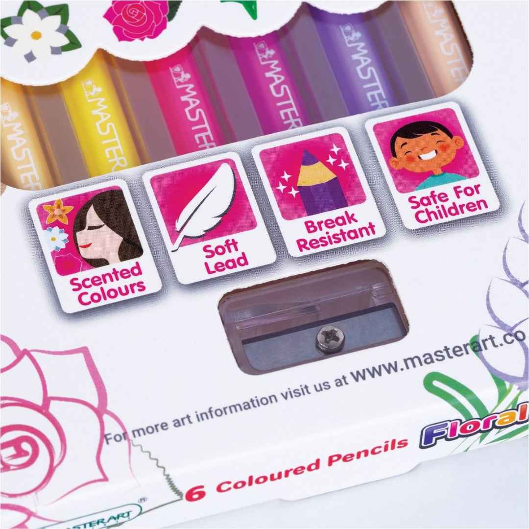 Master Art สีไม้ ดินสอสี มาสเตอร์อาร์ต มีกลิ่นหอม 6 สี 6 กลิ่น กลิ่นFloral กลิ่นFruity แถมกบเหลาในกล่อง พร้อมส่ง