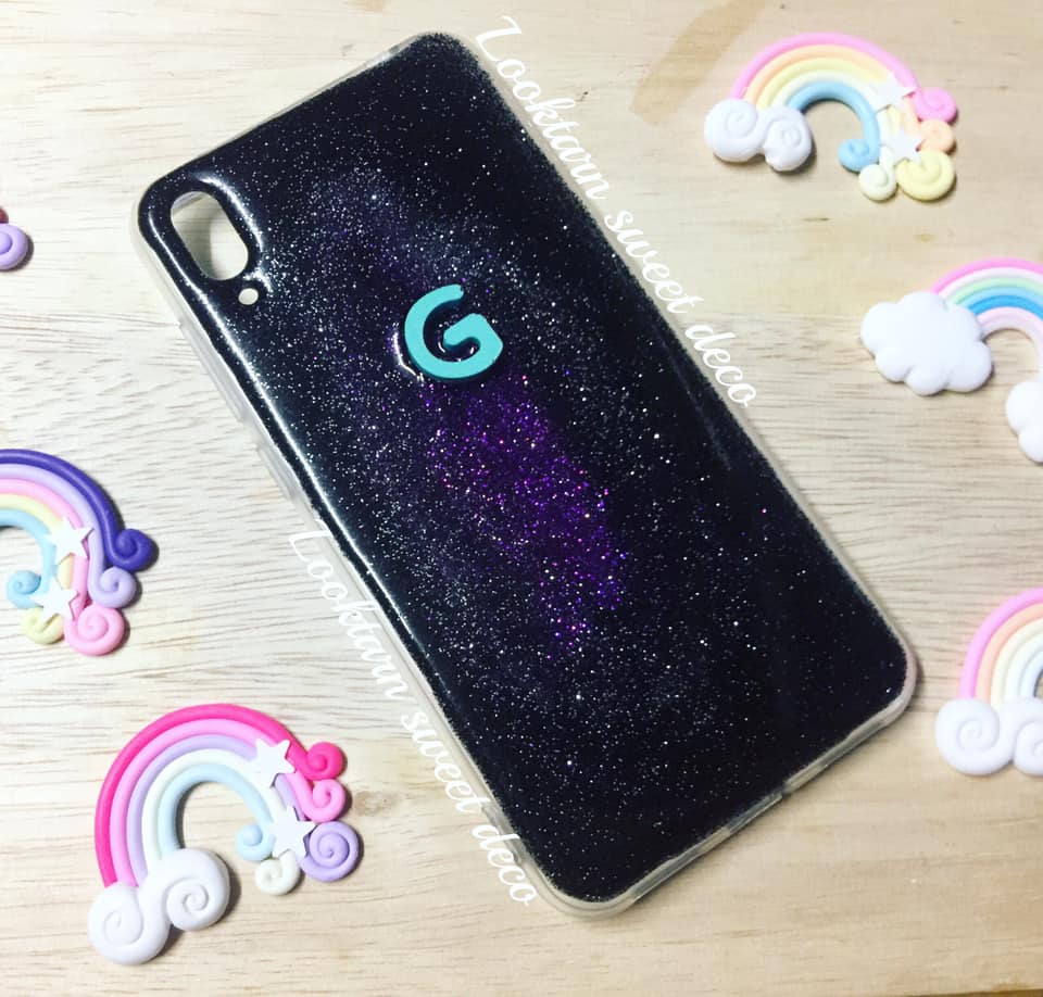 เคสเรซิ่นกากเพชรพื้นสีกาแลกซี่