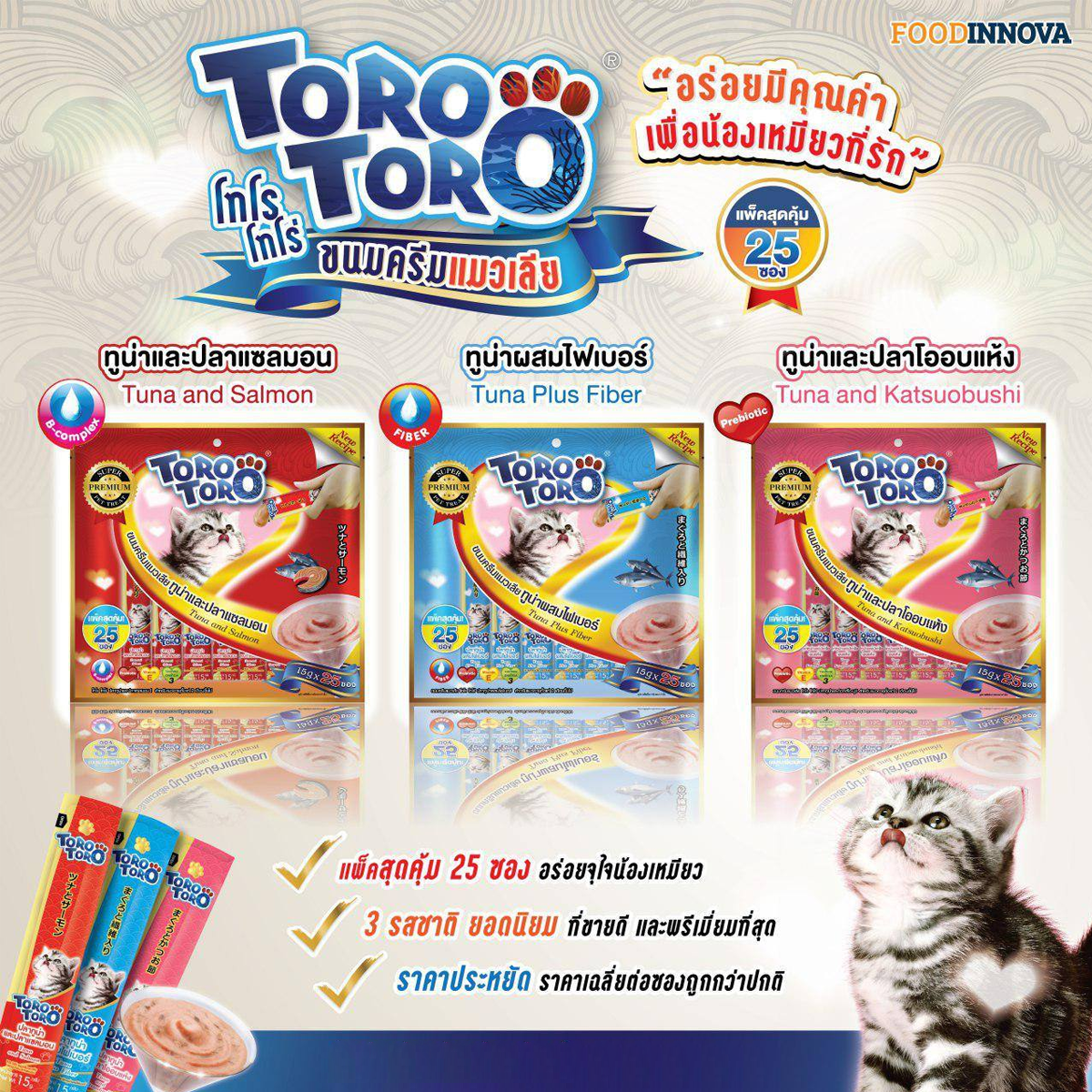Toro Toro ขนมแมวเลีย โทโร โทโร่ 15 G x 24/25 ซอง