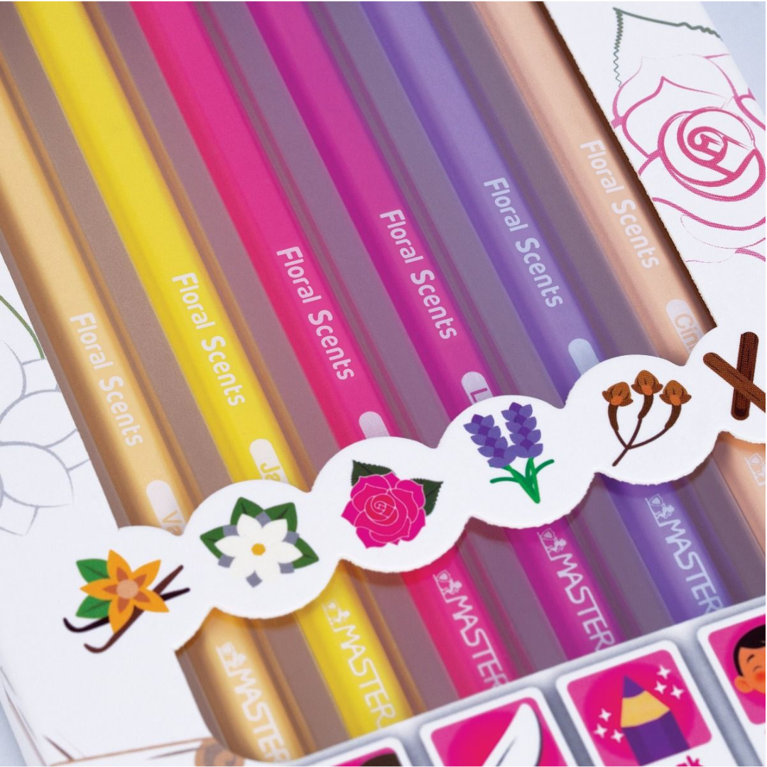 Master Art สีไม้ ดินสอสี มาสเตอร์อาร์ต มีกลิ่นหอม 6 สี 6 กลิ่น กลิ่นFloral กลิ่นFruity แถมกบเหลาในกล่อง พร้อมส่ง