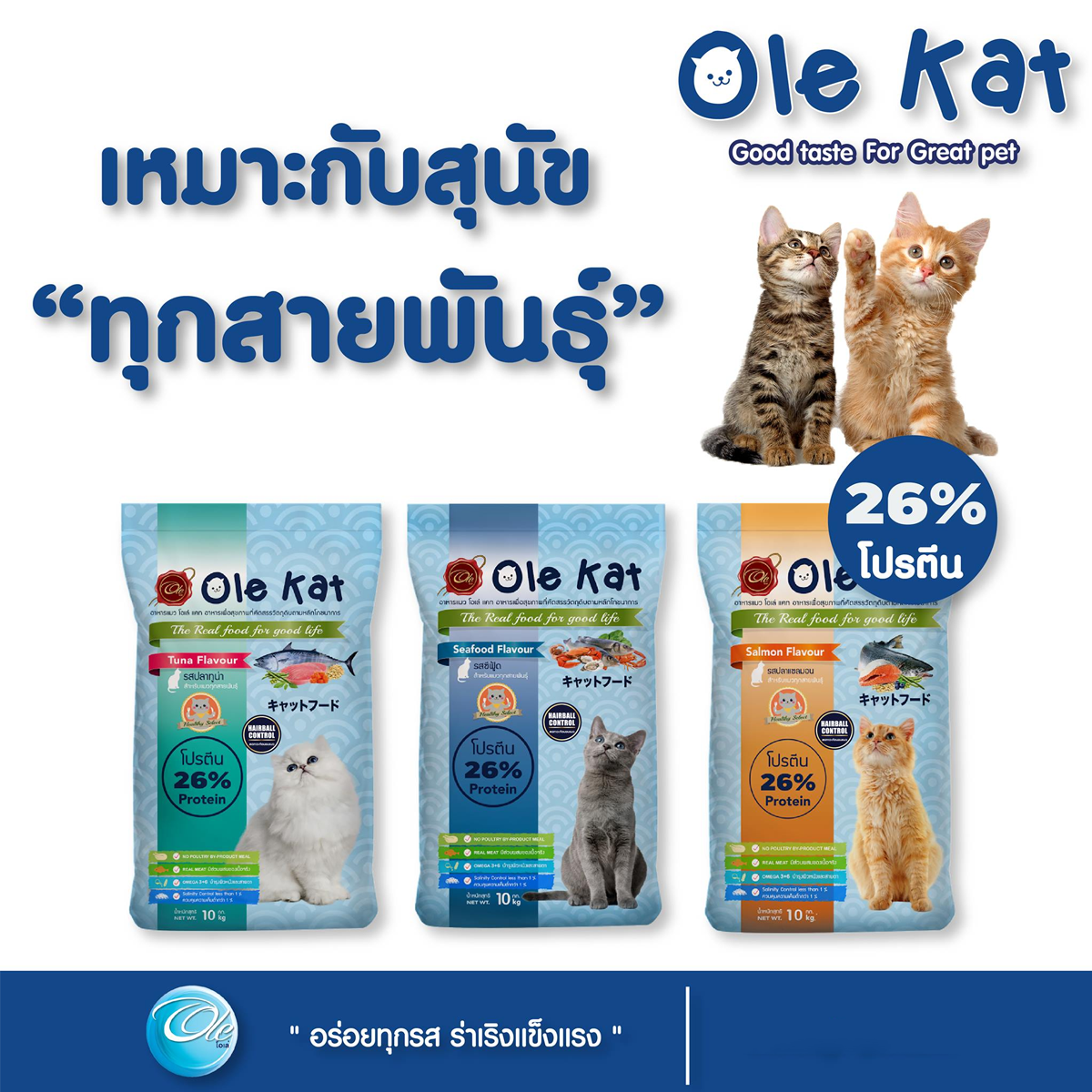 (3ถุงราคาพิเศษ) Ole Cat Food โอเล่ อาหารสำหรับแมวโต ชนิดเม็ด ขนาด 1KG