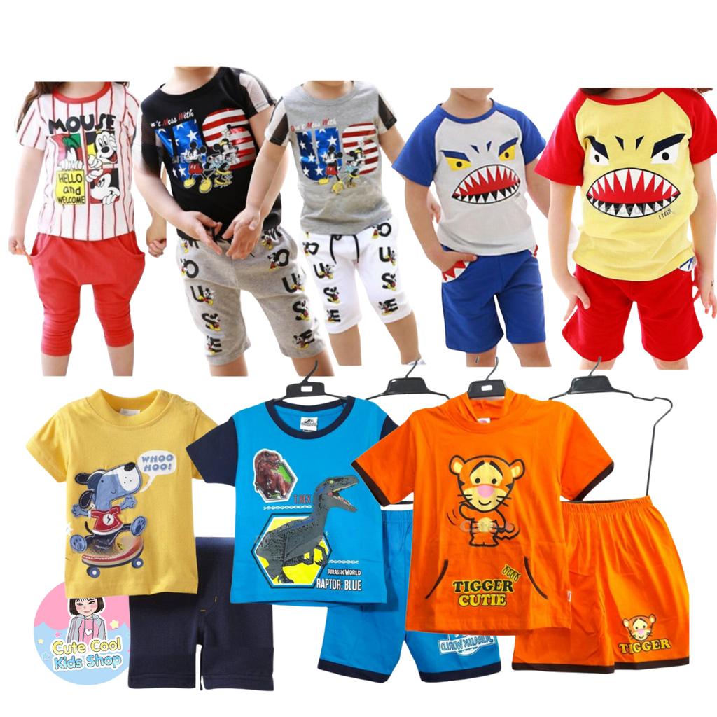 STPB-12 ชุดเซ็ตเด็กผู้ชาย 2 ชิ้น เสื้อ กางเกง แขนสั้นขาสั้น มีขนาด 4-10 ขวบ
