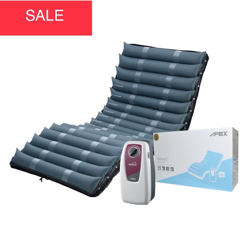 ที่นอนลมกันแผลกดทับ ชนิดลอน APEX DOMUS 2 ( โดมุส 2) มีเทคโนโลยี LOW AIR LOSS ช่วยการถ่ายเทความร้อนและความชื้นระหว่างแผ่นที่นอน + แถมผ้าคลุมกันของเหลว (รุ่นยอดนิยม)