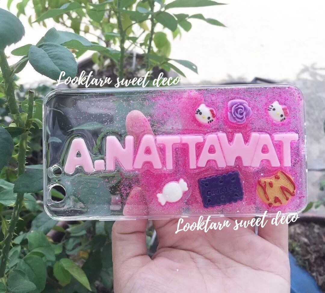 เคสกากเพชรชมพูไล่ใส อักษรสีชมพู
