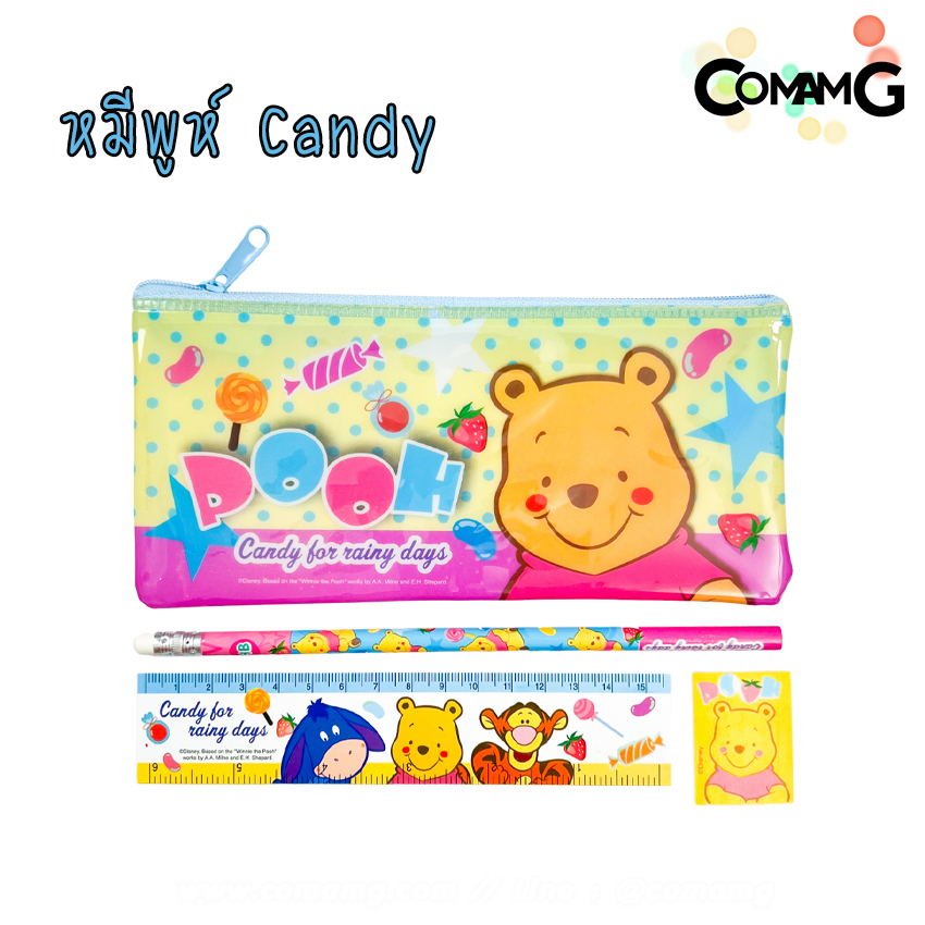 กระเป๋าดินสอ+ดินสอ+ยางลบ ไม้บรรทัด ชุดเครื่องเขียนพร้อมอุปกรณ์การเรียน เซ็ต4ชิ้น ลายการ์ตูนลิขสิทธิ์แท้