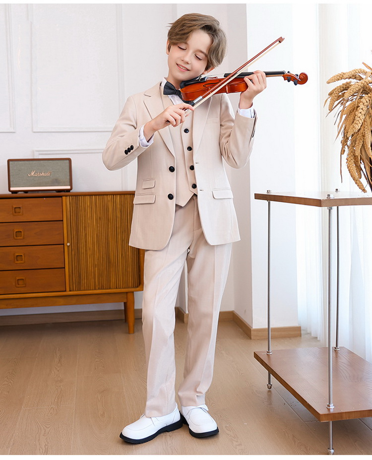 Bset0160- ชุดสูทเด็กชาย 5ชิ้น เนื้อผ้าสวย ทรงสวยดูหรูหรา มีเสื้อสูท+เสื้อกั๊ก+กางเกง+โบว์ ขนาดชุด +ดูเพิ่ม ในรายละเอียด สำหรับออกงาน หรือการแสดง