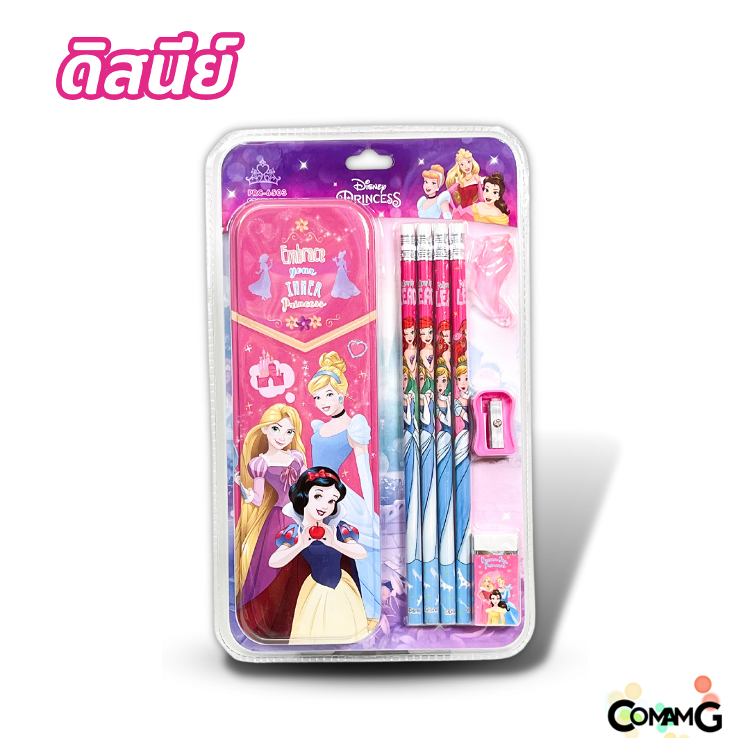 ชุดเครื่องเขียน ชุดเซ็ตดินสอ+ยางลบ+กบเหลา+กล่องดินสอ+ปลอกดินสอ ลายการ์ตูน พร้อมส่ง