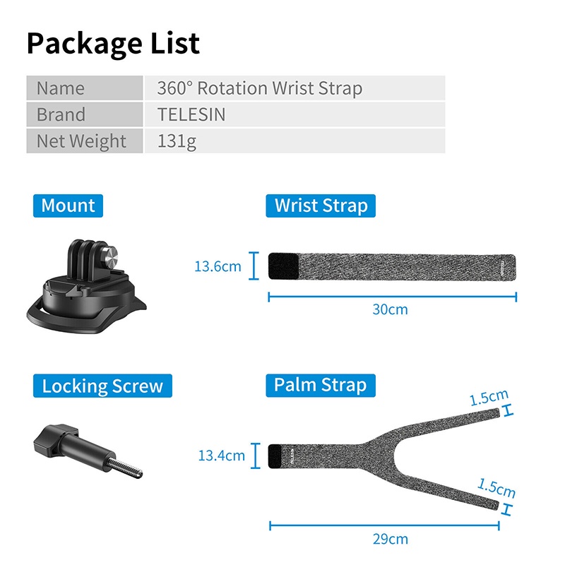 (รุ่นใหม่) Telesin 3 in 1 360 Rotation Hand Wrist Strap Quick Adjust Mount สายรัดข้อมือ หมุนได้ 360 องศา