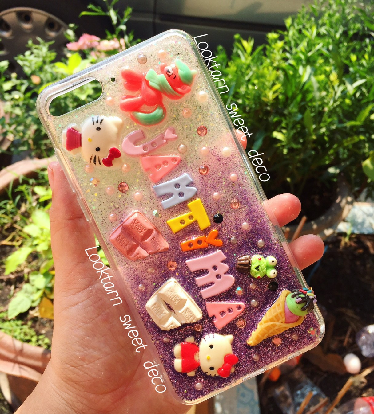 เคสกากเพชรขาว ม่วง อักษรคละสี