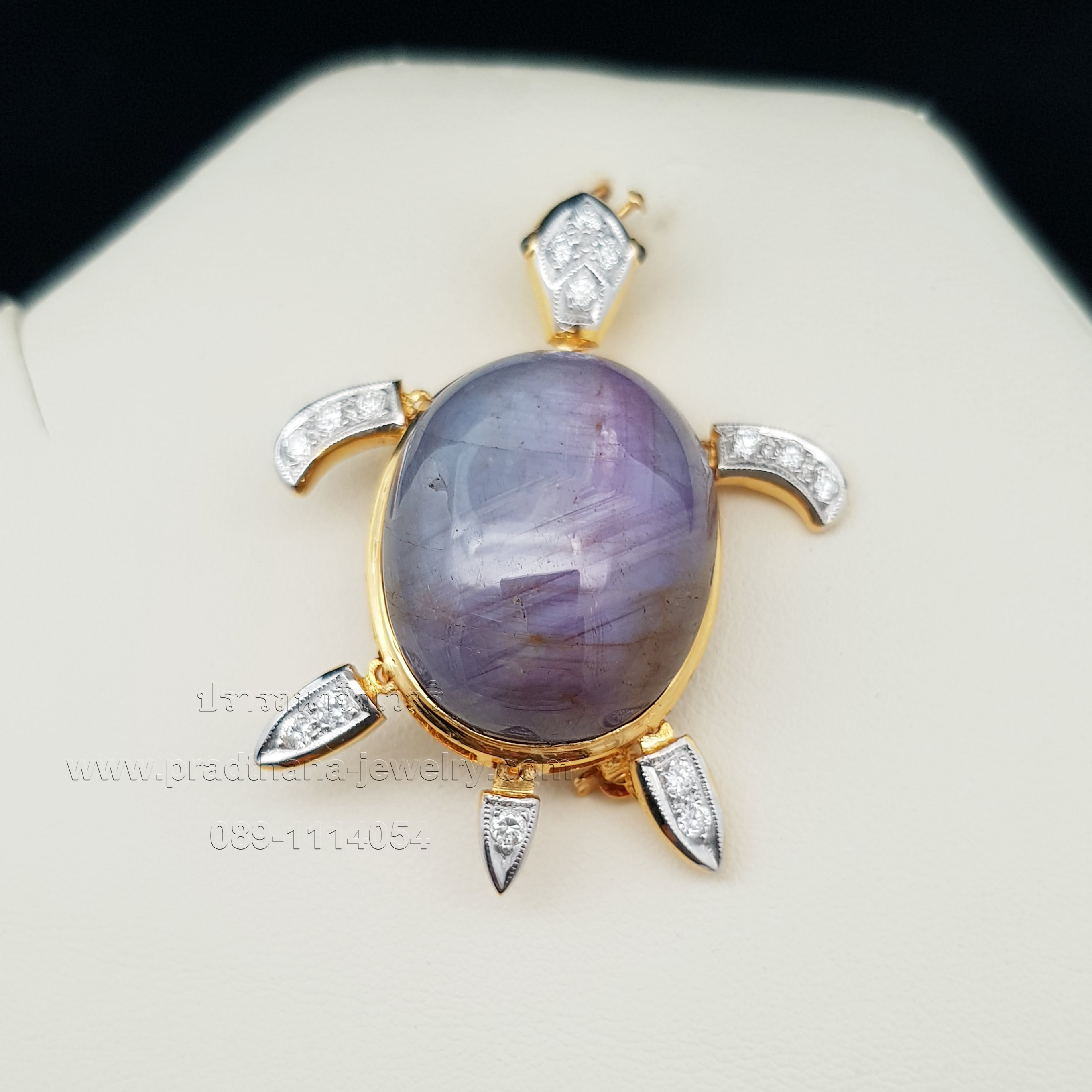 จี้เข็มกลัดเต่าไพลินสตาร์ประดับเพชร