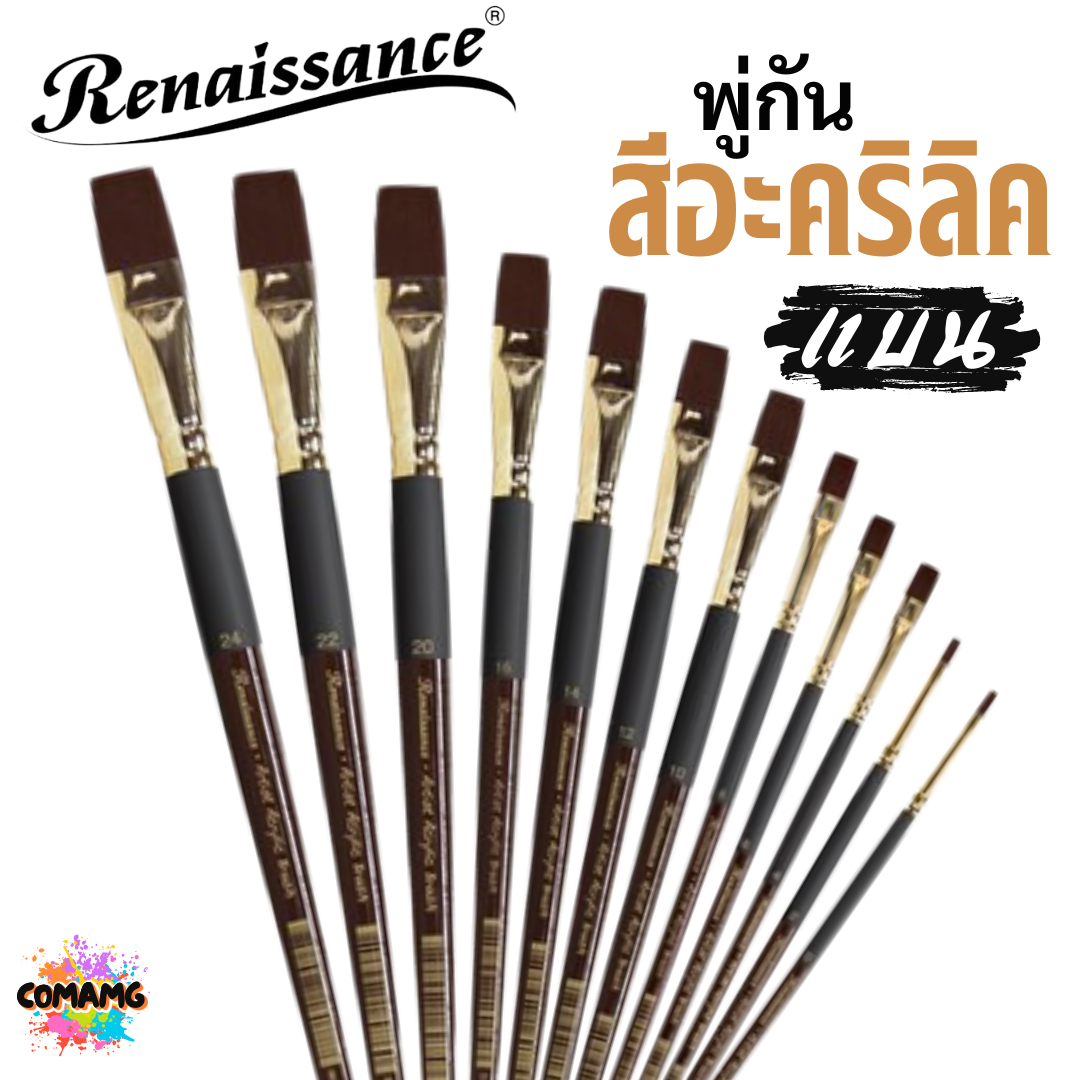 Renaissance พู่กันสีอะคริลิค ชนิดแบน เกรดคุณภาพสูง มีให้เลือกหลายเบอร์ พร้อมส่ง