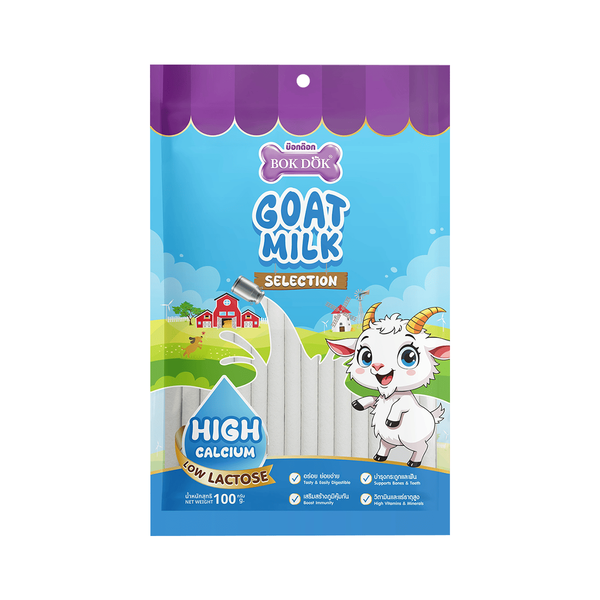 BOK DOK บ็อกด็อก เดนต้านมแพะแบบแท่ง | ขนมสุนัขจากนมแพะแท้ บำรุงฟันและกระดูก ขนาด 400g