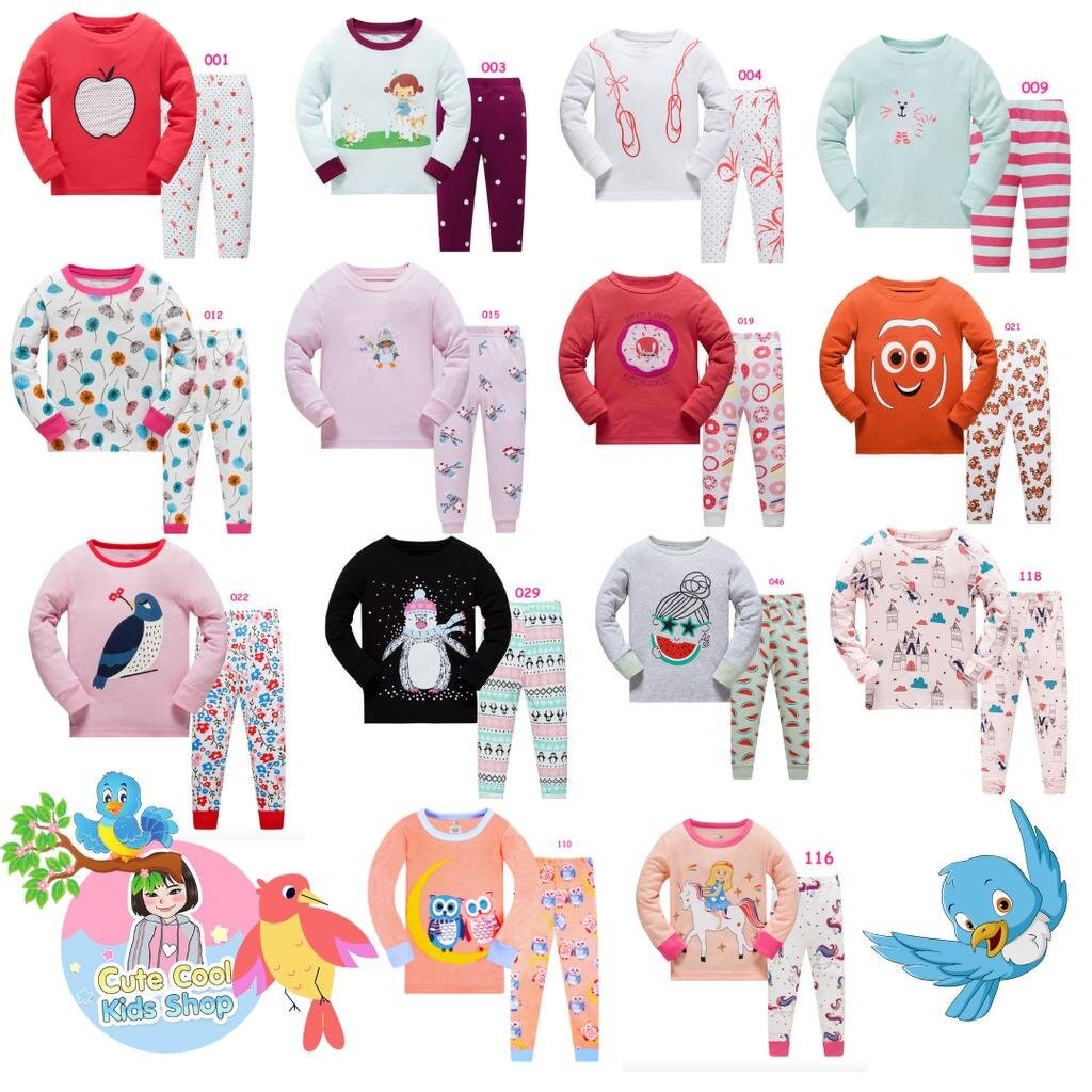 HUGX-1 ชุดนอนเด็กแขนยาวขายาวเด็กผู้หญิง ผ้า Cotton 100% เนื้อนิ่ม Size 2-8 ขวบ