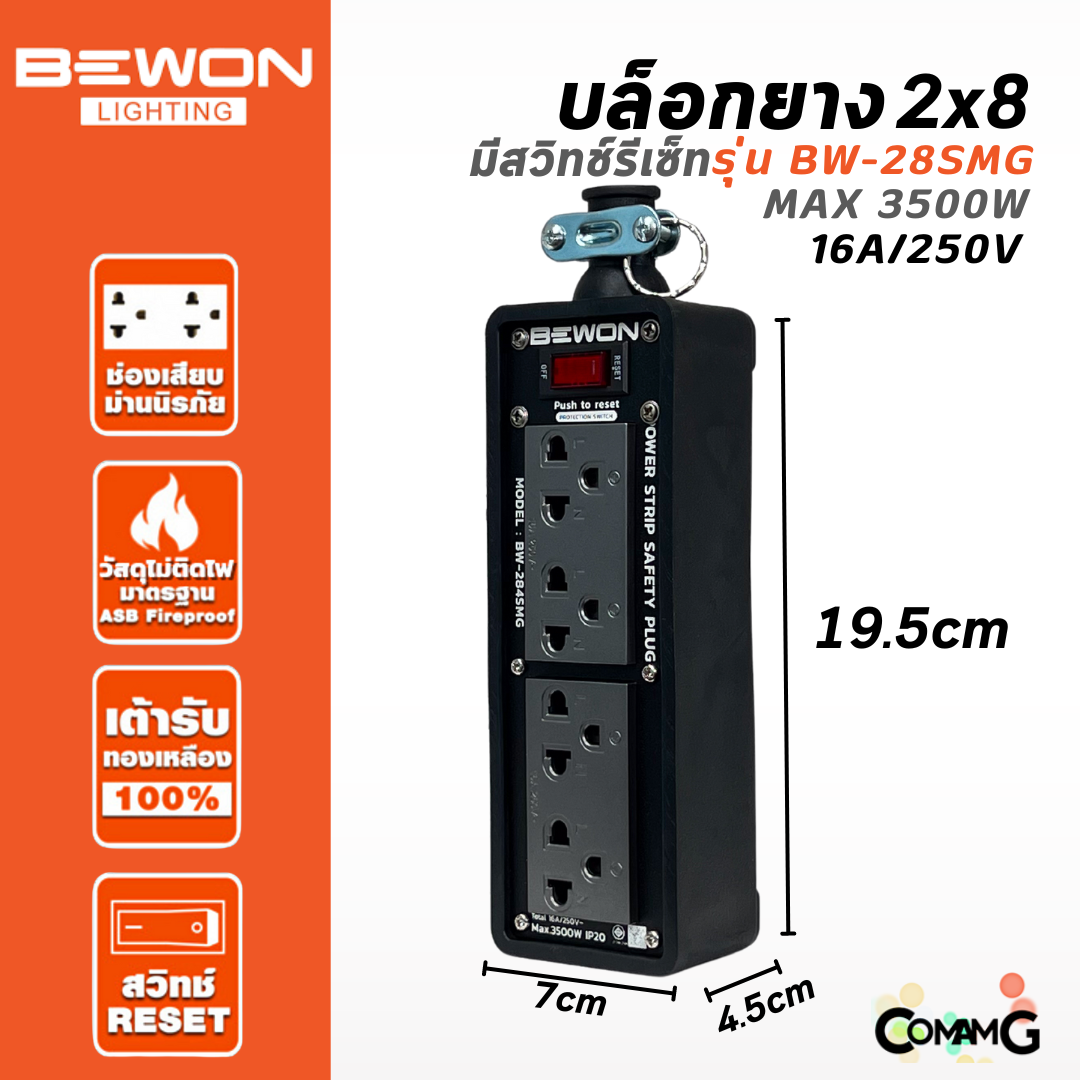 Bewon บล็อกยางพร้อมเต้ารับสีเทา มีมอก. มีหลายขนาด ปลั๊กพ่วงสนาม บล็อกยางกันกระเเทกพร้อมปลั๊กกราวด์คู่