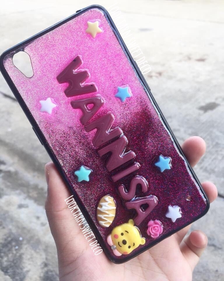 เคสกากเพชรสีชมพู ม่วงแดง อักษรสีแดงเลือดหมู