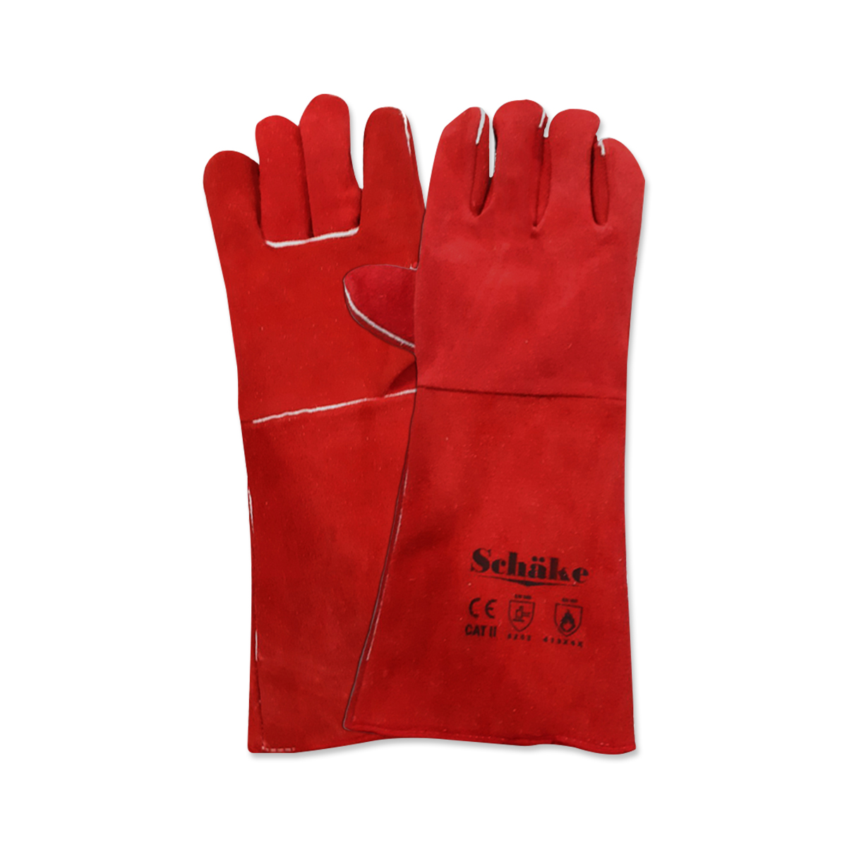 Schake ถุงมือหนังบุสีแดง