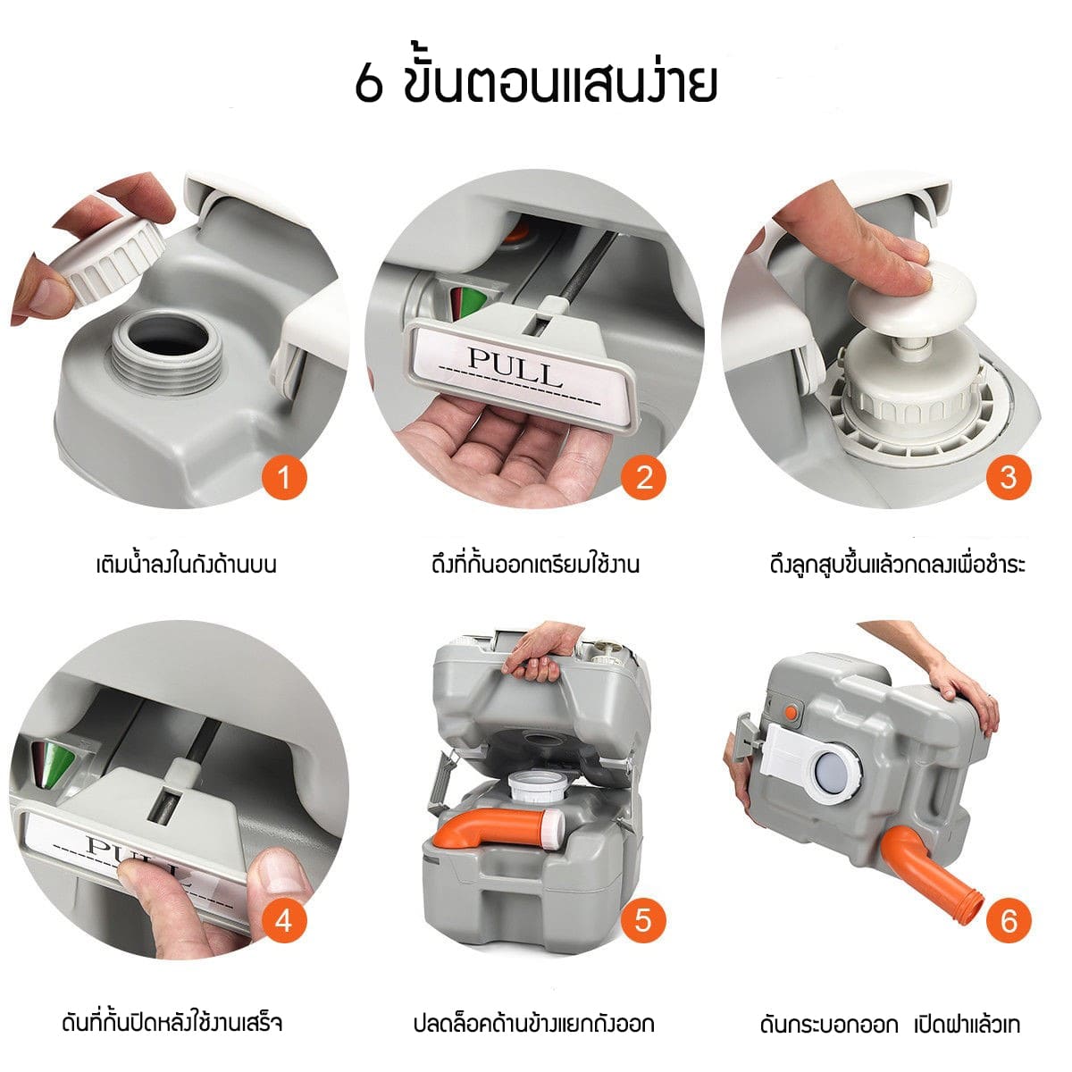 สุขาเคลื่อนที่รุ่น P.2 ฝารองนั่งแบบวงกลม ความจุน้ำสะอาด 10 ลิตร ความจุของเสีย 20 ลิตร ฟรีสายฉีดชำระ
