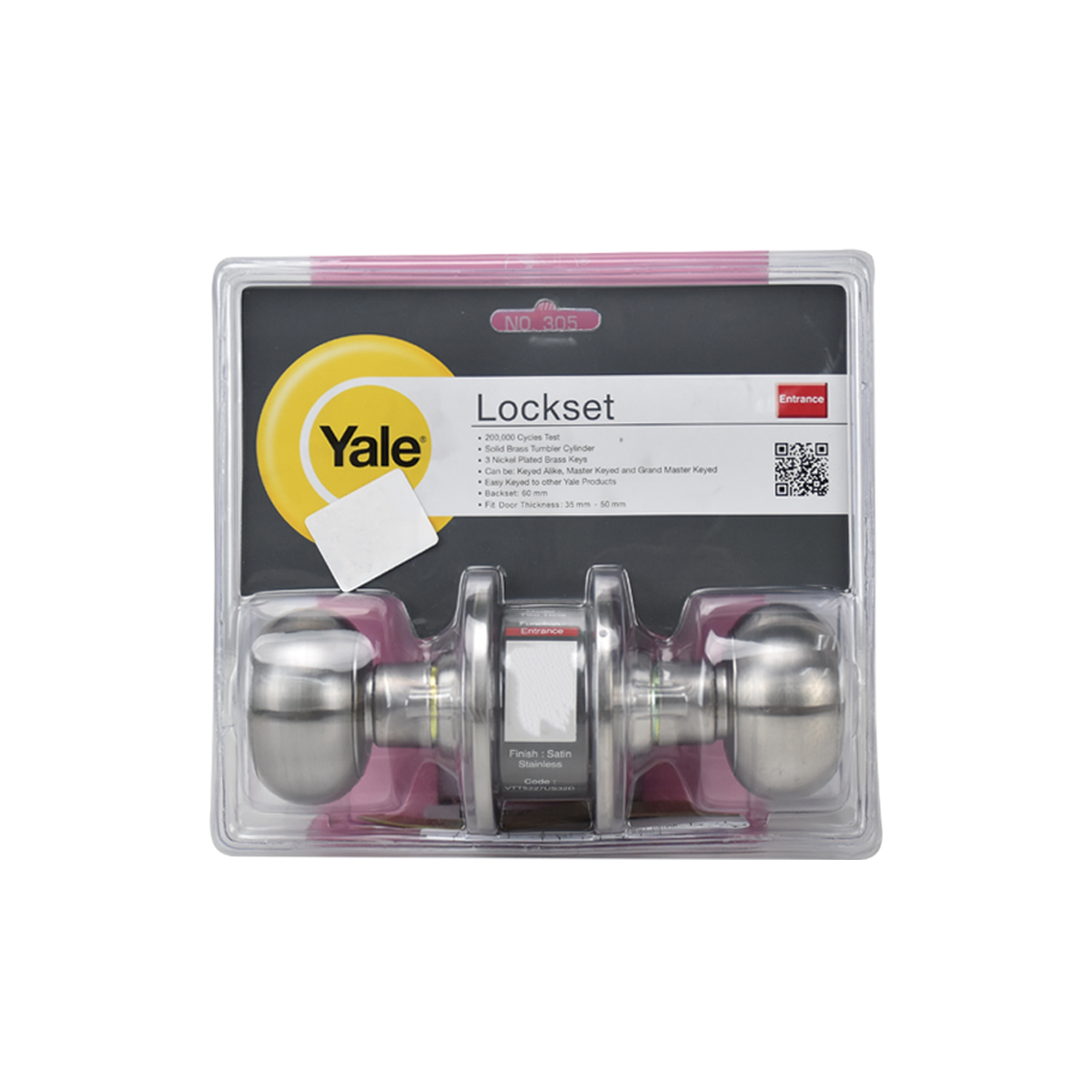 YALE ลูกบิดหัวทูโทน VTT5227US32D หัวใหญ่จานใหญ่ สแตนเลสด้าน ระบบห้องทั่วไป