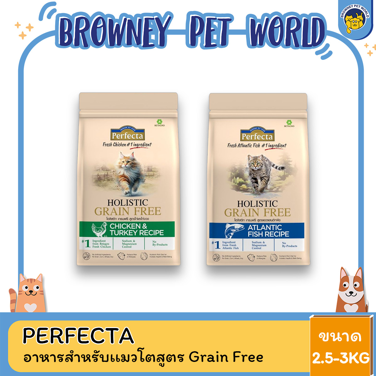 PERFECTA HOLISTIC GRAIN FREE อาหารแมวโตลูกแมว สูตรแอตแลนติกฟิช ขนาด 2.5-3kg