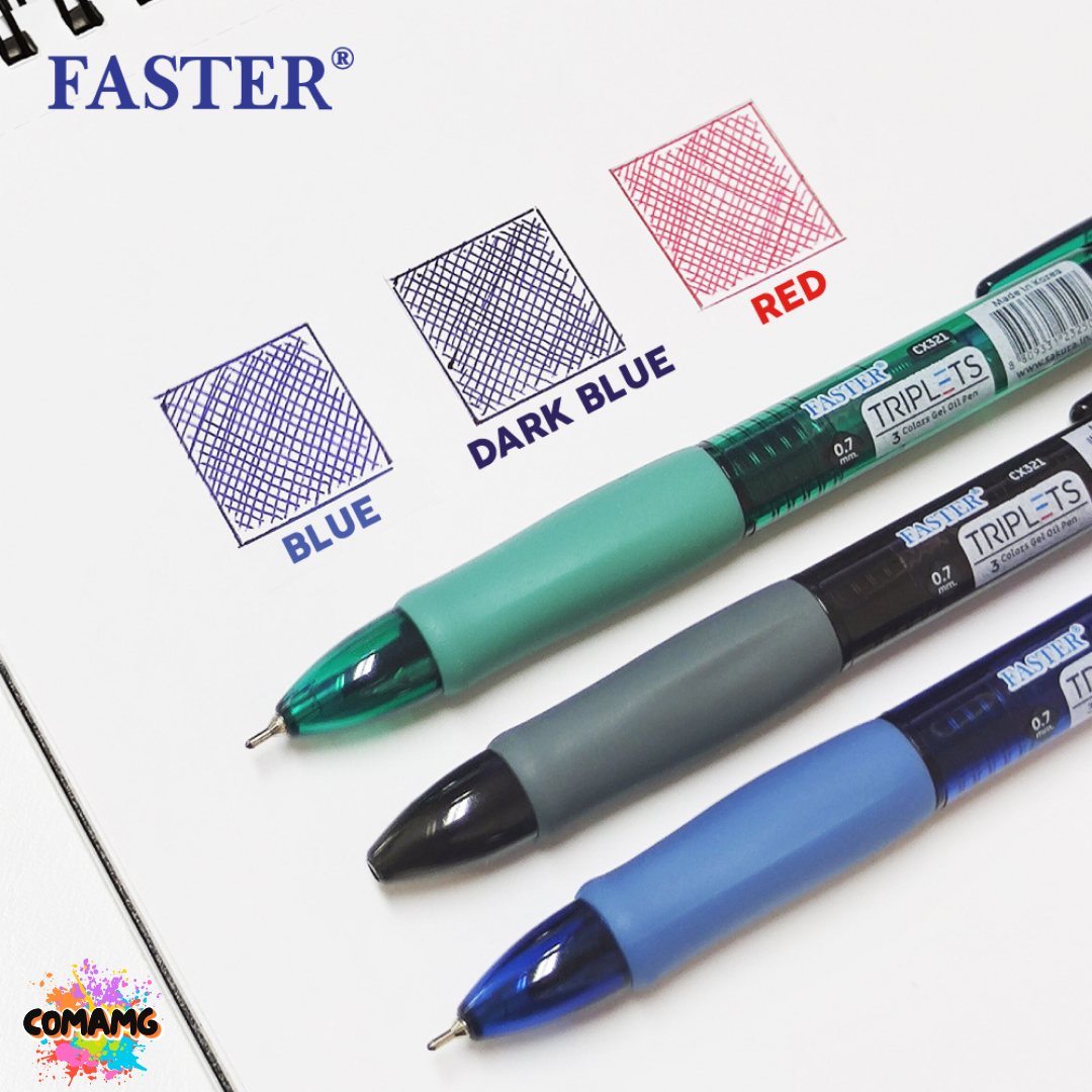 FASTER ปากกาลูกลื่นเจล TRIPLETS 2+1 หมึกน้ำเงิน 2 โทน +แดง รุ่น CX321 หัวขนาด 0.7MM คละสี พร้อมส่ง ออกบิลได้
