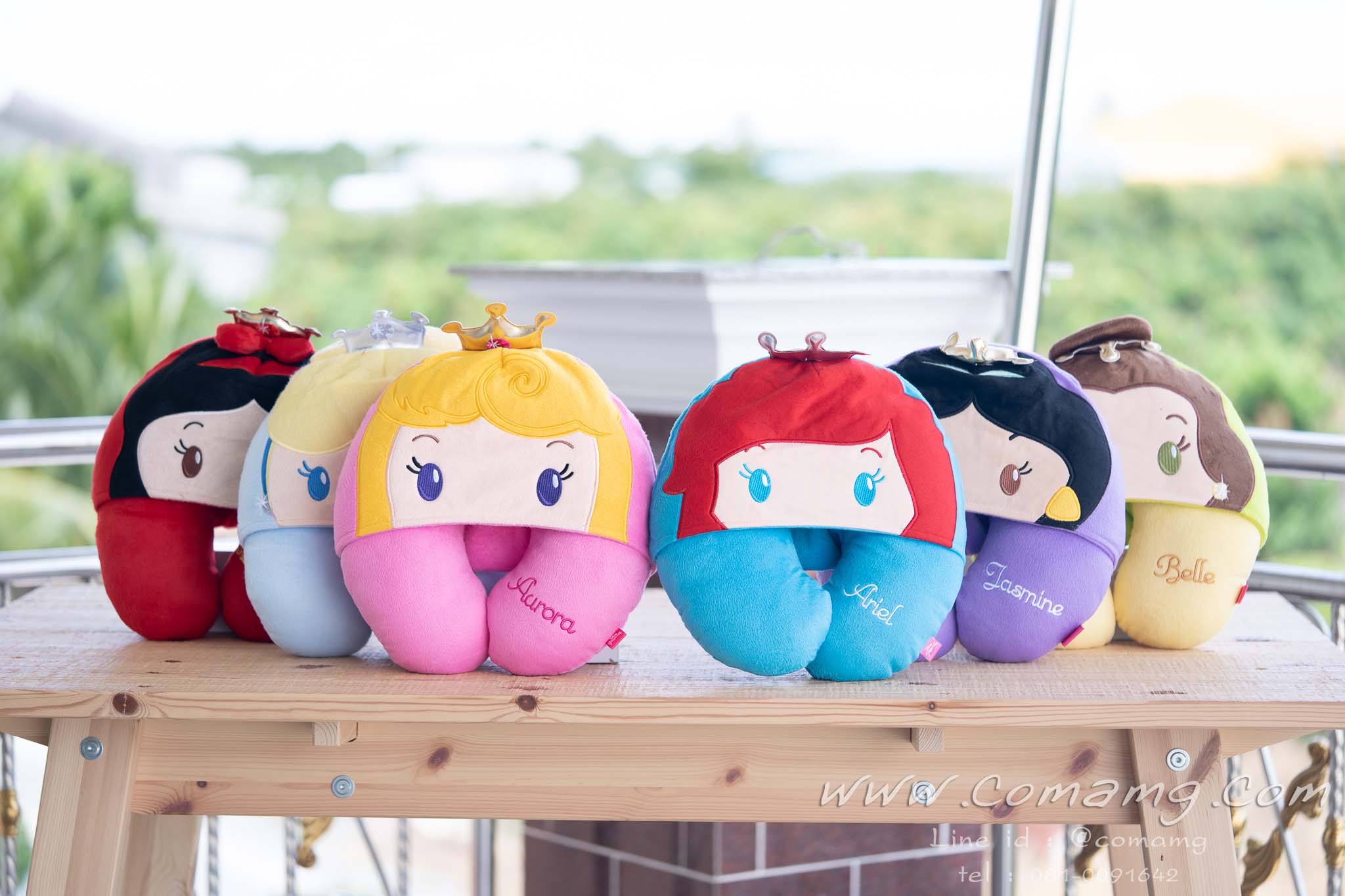 หมอนรองคอมีหมวก เจ้าหญิงแอเรียล จัสมิน อโลล่า สโนไวท์ เบล ซิลเดอร์เลล่า