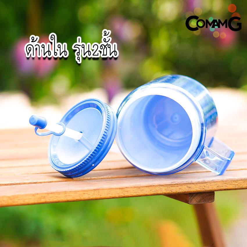 แก้วน้ำ2ชั้น มีหูจับ ลายการ์ตูน ลิขสิทธิ์แท้ มีหูจับ มีฝาปิด และหลอดดูด