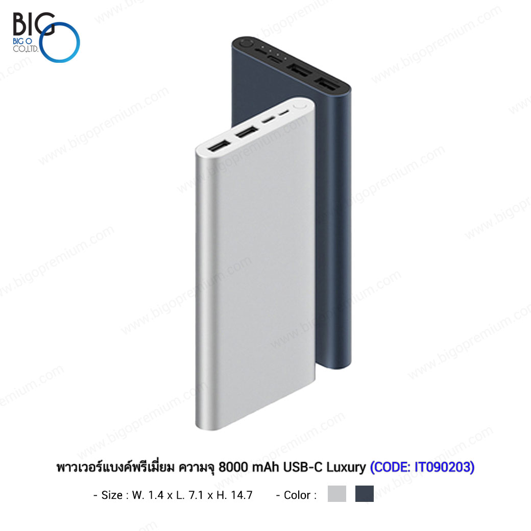 พาวเวอร์แบงค์พรีเมี่ยม ความจุ 8000 mAh USB-C Luxury