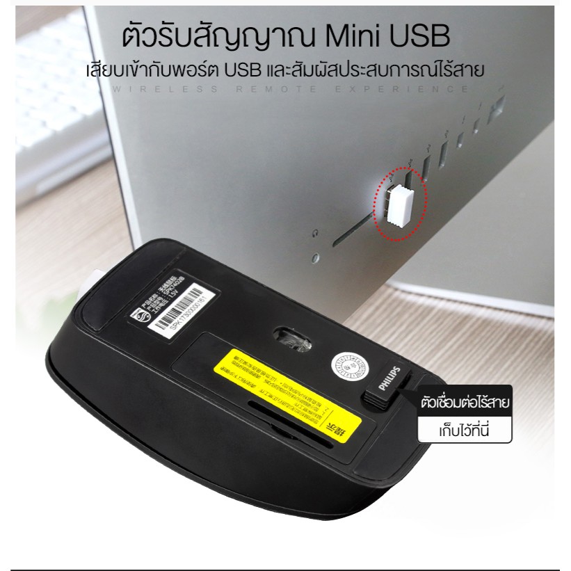 เมาส์ไร้สาย Philips M402 ปุ่มกดไร้เสียง 2.4GHz Philips SPK7402 Wireless Mouse