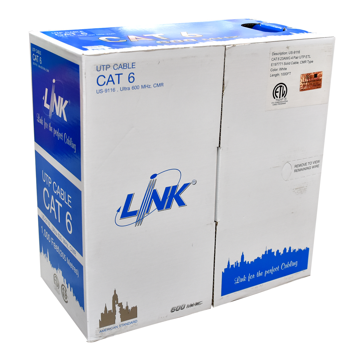 สายแลน US-9116 CAT6 ULTRA UTP (600MHz),CMR LINK 305ม.